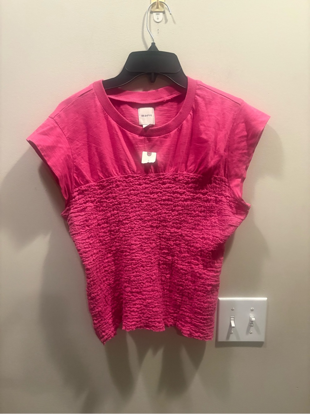 Maeve Hot Pink Short Sleeve Textured Tee - Picture 2 of 5